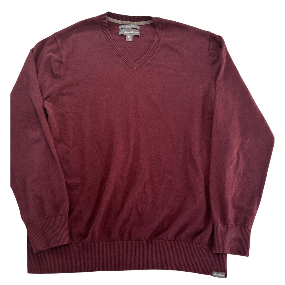 Eddie Bauer Mens V Neck Sweater Cotton Merino Burgundy Golf TXL Grandpa Core